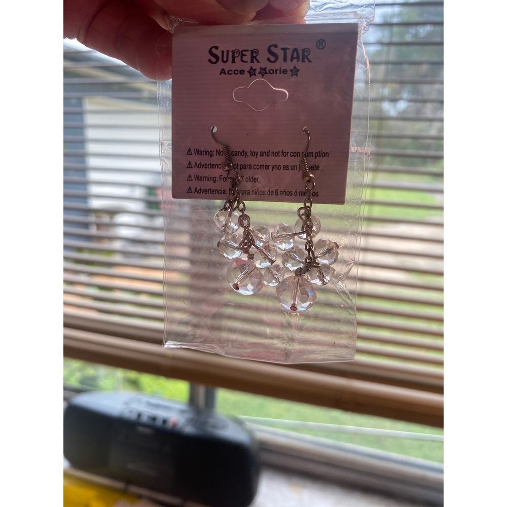 2 pair earrings - 1 clear drops other pair clear pink hoops with rhinestones